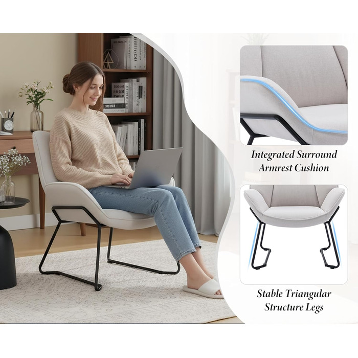 Льняне крісло-гойдалка Chairus для вітальні, балкону, сучасного м&39якого крісла-реклайнера з металевими ніжками (бежевий) Льняний бежевий