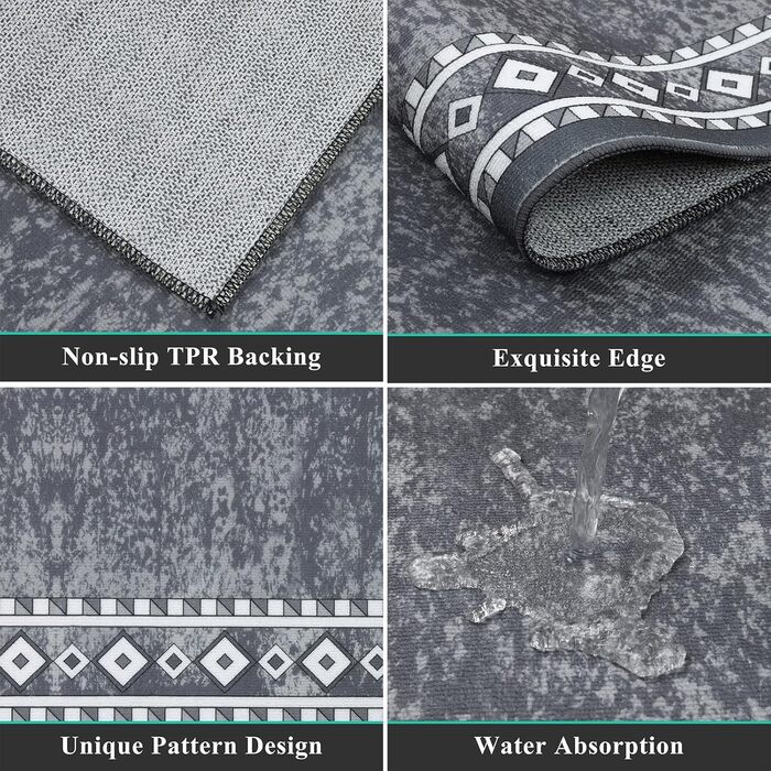 Довга килимова доріжка 66 x 300 см, що миється, нековзка доріжка, килим для передпокою, кухонна доріжка, міцний килимок для вхідних дверей, передпокою, входу, кухні, спальні (сірий) сірий 66 x 300 см