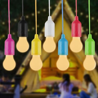 Набір із 7 світлодіодних лампочок на шнурку, лампочки для намету на батарейках, портативний світлодіодний ліхтар теплого білого кольору 3000K для використання в приміщенні та на вулиці, для надзвичайних ситуацій, кемпінгу, декору та вечірок.