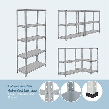 Полиця для зберігання Relaxdays, сталь, ВШХ 150x75x30 см, 200 кг, 5 полиць, для підвалу, гаража та майстерні, надміцна полиця, сріблястий колір