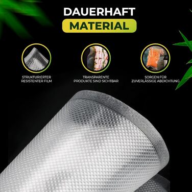 Вакуумні пакети BOLSEMACK 15x40см - Вакуумні пакети 100 шт. для всіх вакуумних упаковувачів та харчових вакуумних упаковок - Вакуумні пакети дуже міцні та стійкі до розриву - Вакуумні пакети харчові без BPA Тиснений пакет Вакуумна упаковка