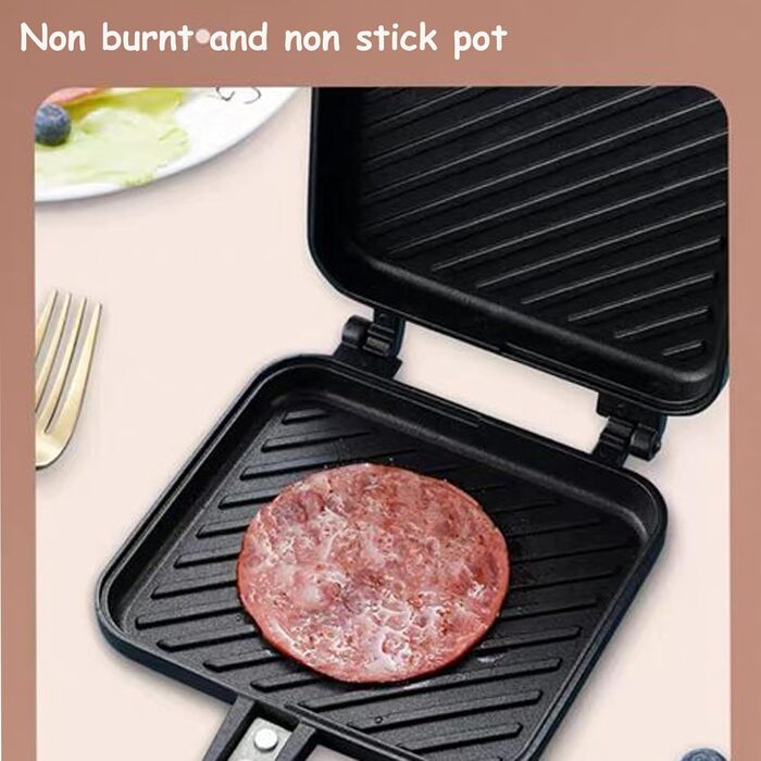 Двостороння сковорода, антипригарна залізниця для сендвічів з візерунком Mini портативна з термостійкою ручкою, сковорода для млинців з алюмінієвого сплаву Panini Maker для сніданку, кемпінг чорний