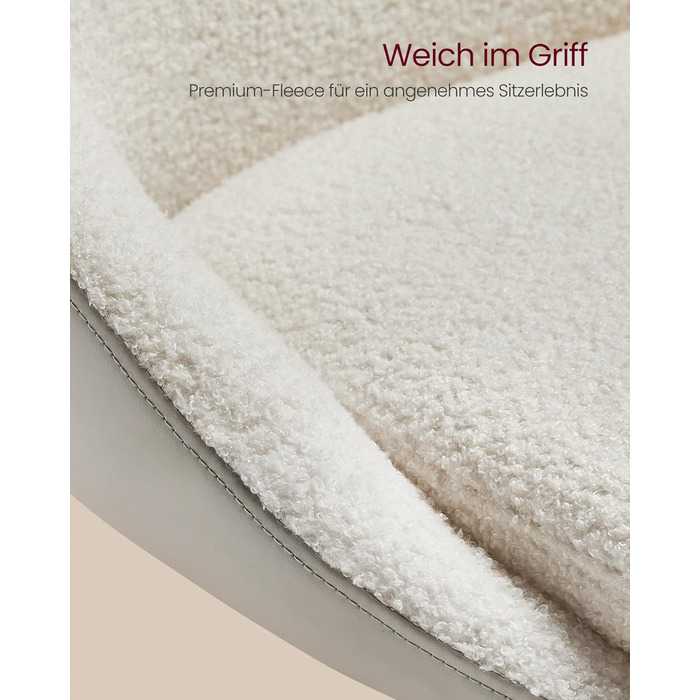 Регульований стілець VASAGLE, крісло для туалетного столика, офісне крісло, обертовий барний стілець зі спинкою та основою, сталь, для стійки, офісу, туалетного столика, їдальні, кремово-білий LJB100W01 кремово-білий фліс