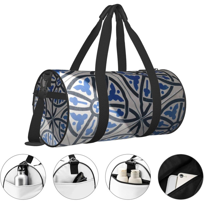 Дорожня сумка-циліндр з квітковим принтом, синьо-біла, для чоловіків та жінок, спортивна сумка, сумка для подорожей