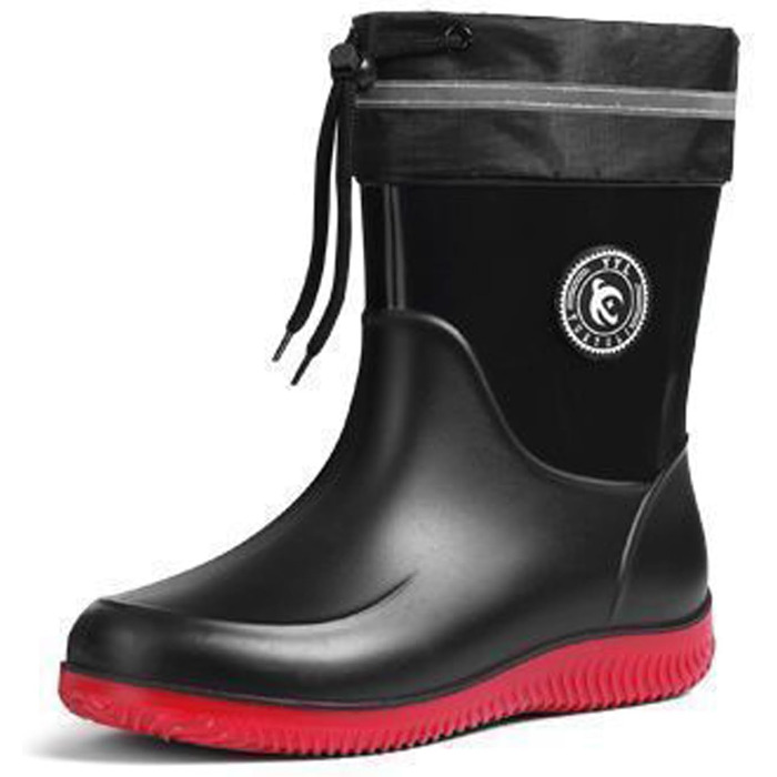 Водонепроникні гумові чоботи Pangolin для жінок та чоловіків, дощовики до середини литки з нековзною підошвою, знімний теплий внутрішній черевик/підкладка, робочі чоботи для садівництва на відкритому повітрі, чорні/червоні, EU 48