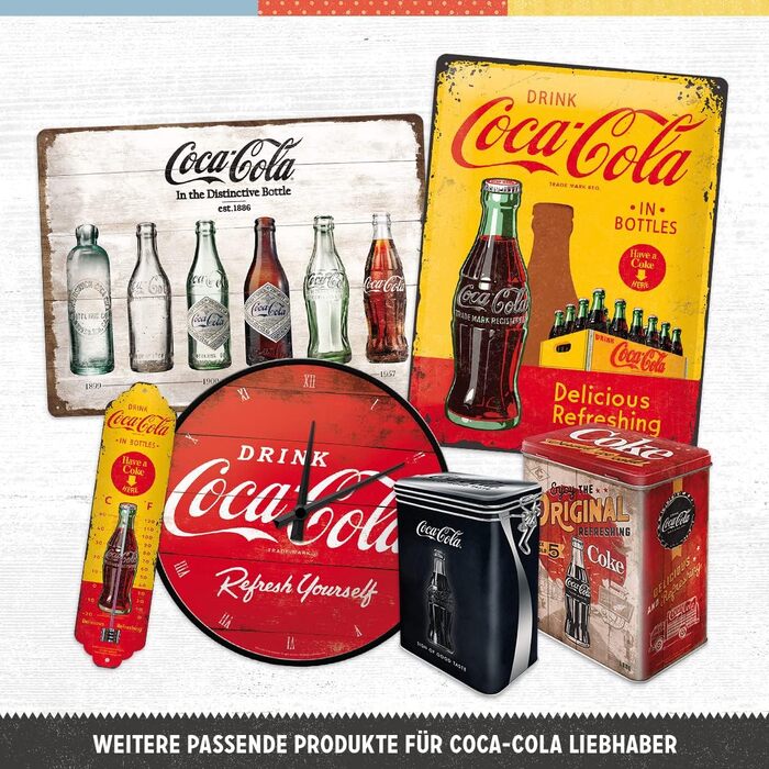 Ретро-настінний годинник Nostalgic-Art, Ø 31 см, Coca-Cola Logo Red Refresh Yourself