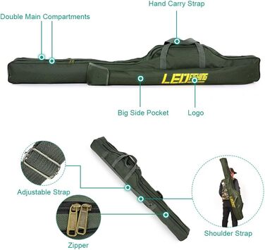 Сумка для риболовлі Lixada 100 / 150 см, багатоцільова складна сумка для вудки, кишені на блискавці, сумка для зберігання, темно-зелена - 150 см