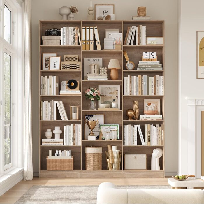 Книжкова шафа FirFurd 188 см, полиця з 17 відділеннями, книжкова шафа, окремостояча полиця, полиця для зберігання, для вітальні, офісу, кабінету, 149 x 23,5 x 188 см, дуб
