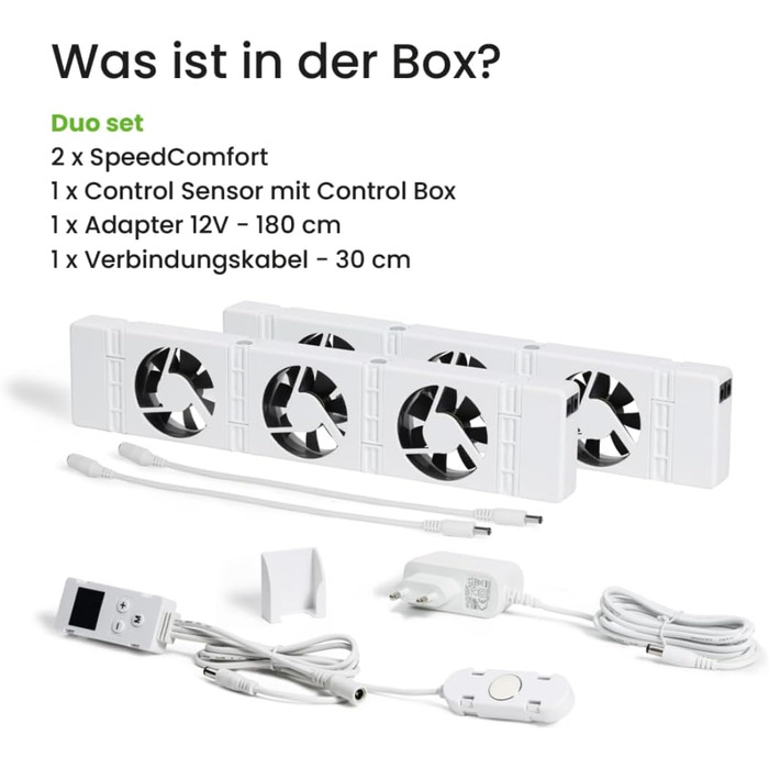 Вентилятор радіатора SpeedComfort з датчиком керування - Комплект Duo (2x) - Економія енергії до 22 - Підходить для теплових насосів - Кілька швидкостей - Тиха робота