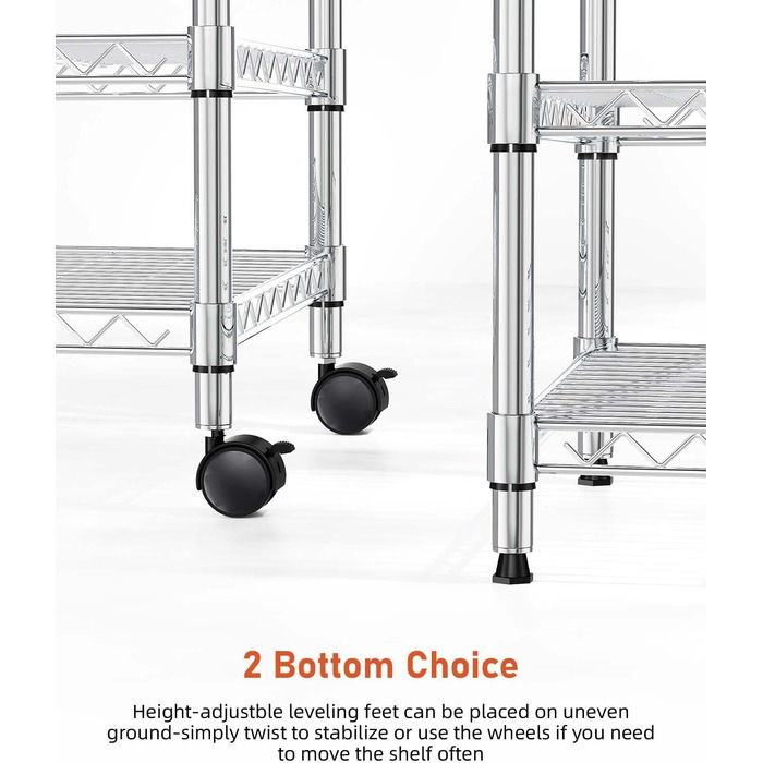 Простий 3-ярусний стелаж Deluxe, міцний, 61 см Г x 35 см Ш x 56 см В, 3-ярусний, хромований