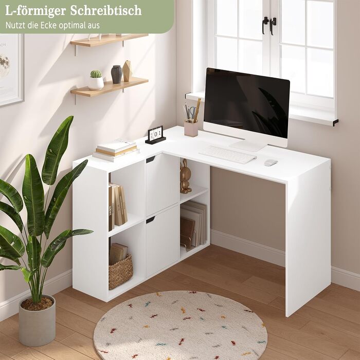 Г-подібний письмовий стіл eSituro, кутовий стіл з полицями, білий, 120x100x75 см, комп&39ютерний стіл, офісний стіл, ПК-стіл з місцем для зберігання, для кабінету, вітальні, спальні