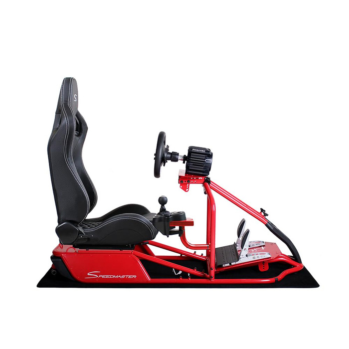 Симулятор гоночного симулятора Speedmaster PRO Zero-Flex, крісло для симуляції гонок SIM Racing Cockpit з кермом та підставкою для педалей червоного кольору (Race Weave Anthracite)