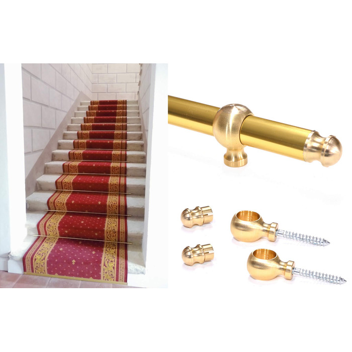 Алюмінієвий стрижень для кріплення килимів та доріжок до сходових сходинок з люверсами (100 см, золотий (комплект 1 стрижень 2 кільця)) 100 см золотий, комплект 1 стрижень 2 кільця