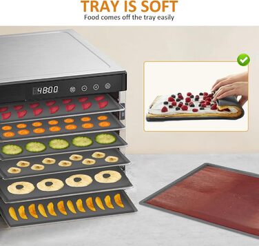 Силіконові дегідраторні листи, 4 шт. и Непригарний дегідратор для дегідратора з силіконовим скребком, щітками, затискачами, сумісний з килимком для випічки з фруктової шкіри Cosori CP267-FD для сушарки для фруктів, без BPA