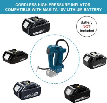 Акумуляторний компресор QUPERR для акумулятора Makita 18 В, електричний акумуляторний повітряний компресор 10,34 бар / акумуляторн