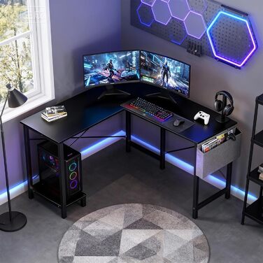 Подібний стіл OLIXIS, 50-дюймовий офісний ігровий комп&39ютерний стіл, кутовий ПК-стіл з бічною кишенею та двосторонньою полицею для домашнього офісу, навчання, письма, чорний