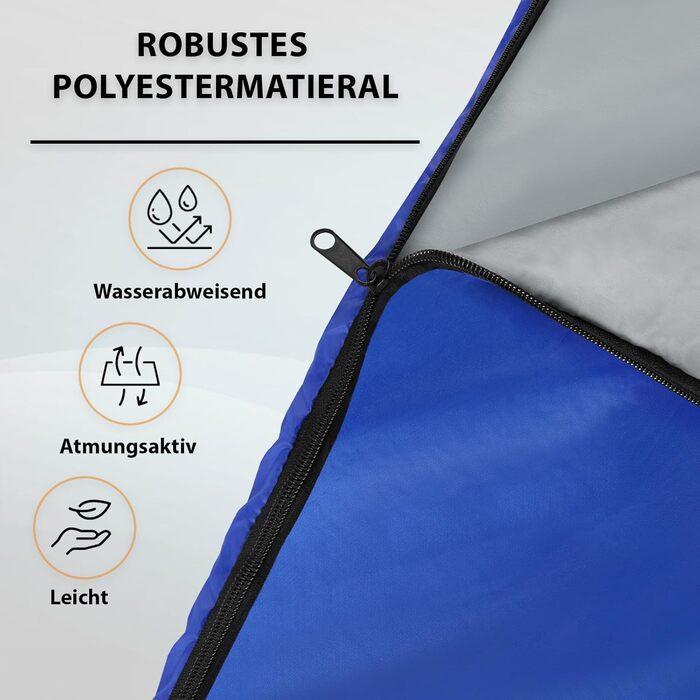 Спальний мішок Mummy, 4 сезони, 225 x 80 см -17 C, 400 г/м, невеликий розмір, ультралегкий, для подорожей, кемпінгу, трекінгу, відпочинку на природі, теплий, синій, лівий