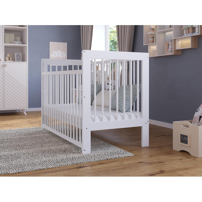 Дитяче ліжечко/спальне місце Love For Sleep 120x60 см із захисним бар&39єром, трансформоване, біле дитяче ліжко NOVA, дерев&39яне дитяче ліжко - Дитяче ліжко, дитяче ліжко, росте разом з вашою дитиною, ліжечко