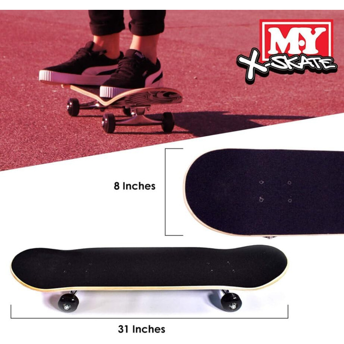 Для початківців, скейтборд для дітей, підлітків та дорослих, 7-шарова кленова дека, підшипники ABEC 7 для трюків та скейтпарків, Blaue Skizze, 31&39&39 Double Kick