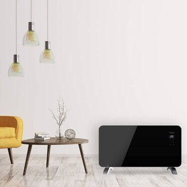 Конвекторний обігрівач Cecotec Ready Warm 6670 Crystal Connection зі скляною стільницею. 1500 Вт, керування Wi-Fi, регульований термостат, таймер, підлогова підставка, підходить для ванних кімнат (IP24), безшумний, чорний.