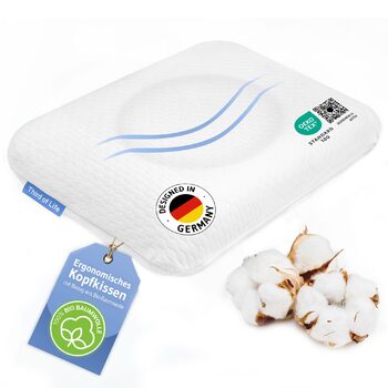 Ергономічна подушка Elora, м&39який чохол зі 100 органічної бавовни, подушка для підтримки шиї, розроблена експертами зі сну, подушка з піни з ефектом пам&39яті для сну на боці, подушка для шиї 40x60x12, подушка для сну на спині