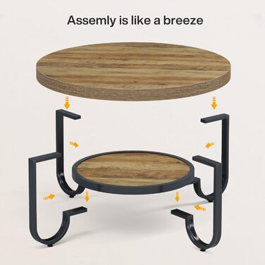 Круглий журнальний столик Tribesigns, промисловий 2-ярусний диван-столик з полицями для зберігання, центральний столик 79 см, бічний столик з міцними вигнутими металевими ніжками для вітальні, домашнього офісу (коричневий)