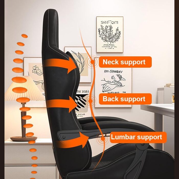 Ігрове крісло, комп&39ютерне крісло, поворотне, з можливістю нахилу, офісне крісло, зручне ігрове крісло, спальня, офіс, вітальня, чорна підставка для ніг латексна подушка