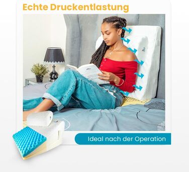 Багатофункціональна клиноподібна подушка Ritalia з валиком для шиї, розмір 60x60x30 см, подушка для спини, опора для колін, підставка для ніг, підставка для ніг, подушка для дивана та софи, подушка для читання, 60x60x30 см, білий