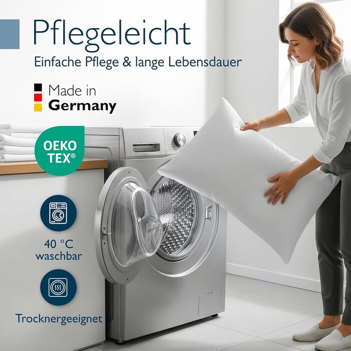 Пухова подушка Beautissu 40x80 80x80 Пухова та пір&39яна подушка, 100 зроблено в Німеччині Пухова подушка 40 x 80 см Сертифіковано Oeko-Tex, Downpass та Nomite Можна прати та сушити в сушильній машині FK 40x80 см (1 упаковка)