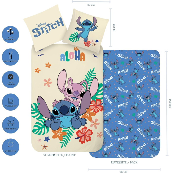 Постільна білизна підковдра 135x200 80x80 бавовна - дитяча постільна білизна підліткова постільна білизна Aloha Stitch & Lilo - 2