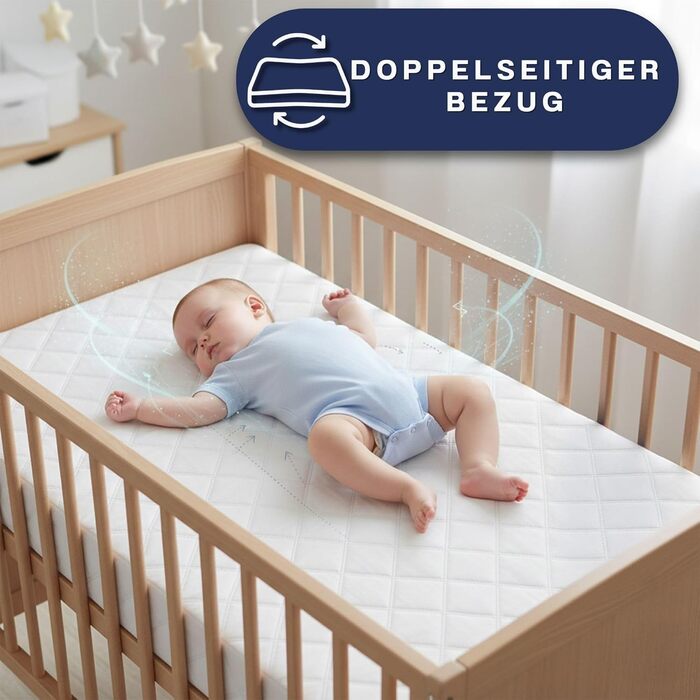 Матрац для дитячого ліжка, 70x140 см, підходить для дитячих ліжечок, дорожніх ліжечок, приліжкових ліжечок та колисок, дитячий матрац для немовлят та дітей, 70 x 140 см, сертифікований Oeko-Tex, 70x140 см з чохлом