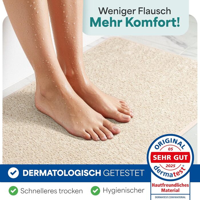 Бежевий килимок для ванної нековзний та миється високопоглинаючий килимок для ванної гігієнічний килимок для душу нековзний, миється килимок для ванної 60x110 см, швидковисихаючий, бежевий, 110 x 60 см (прямокутний)