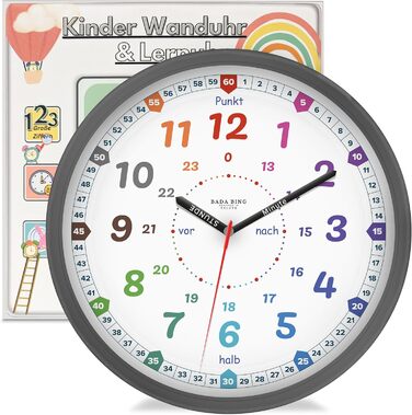 Настінний годинник Bada Bing Montessori для дітей - навчальний годинник без звуків цокання - аналоговий дитячий годинник для вивче