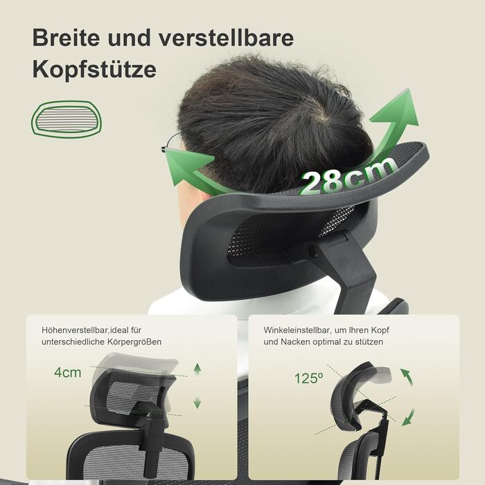 Ергономічне офісне крісло CALIYO Sammy, робоче крісло з регульованим підголівником, підлокітниками, поперековою опорою та функцією гойдання повітропроникне сітчасте поворотне крісло, ігрове крісло, офісне крісло 150 кг, чорне Sammy (чорне)