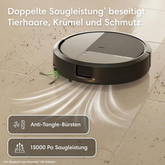 Робот-пилосос з функцією вологого прибирання iRobot Roomba 115 Combo, потужність всмоктування 15к Па, навігація Clearview LiDAR, чорний