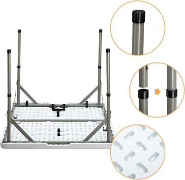 Розкладний стіл HollyHOME, квадратний, 87 см, кемпінговий стіл, розкладний стіл, водонепроникний, садовий стіл, балконний стіл, портативний розкладний стіл, обідній стіл для кухні, барбекю, кейтерингу, вечірки, білий, 87 см * 87 см