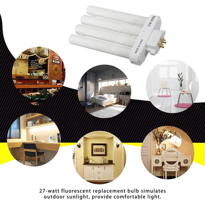 Енергозберігаюча компактна люмінесцентна лампа Allayu FML 27EX-N 27 Вт, 4-контактна лампа з чотирма трубками, 6500K, 4-рядна лампа денного світла (6500k)