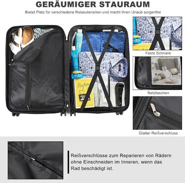 Ручна поклажа, 20-дюймова валіза з твердою оболонкою, візок, легка валіза на колесах з ABS-пластику, дорожня валіза з 4 колесами, 3-значний кодовий замок (темно-сірий, 41 л) Темно-сіра ручна поклажа (M)