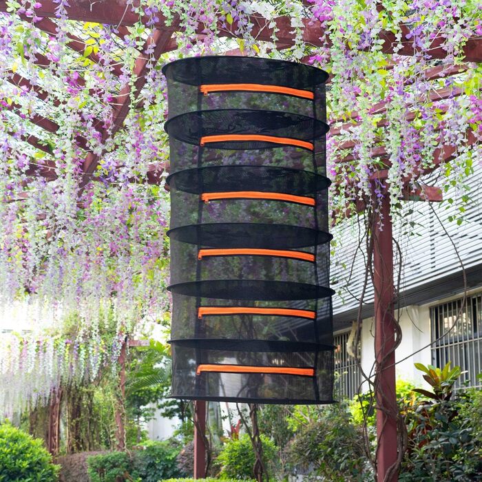 Шарова сітчаста сушарка для підвішування трав, сітка для сушіння з помаранчевими блискавками 6-шарова-60x120см помаранчева, 6-