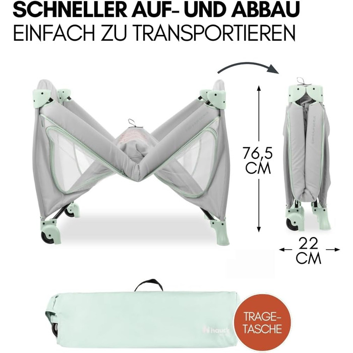 Комплект дитячого ліжечка Hauck Sleep N Play Go Plus XXL вкл. матрац, простирадло на резинці, сітку від комах та водонепроникну підкладку складне дитяче ліжечко кольору Dusty Mint