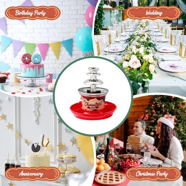 Рівнева міні-машина для шоколадного фонтану Huanyu Huanyu 10 бамбукових шампурів знімний лоток 450 г шоколадного фондю Фонтан для вечірки День народження Весілля Шоколад Сир Начо Соус барбекю Лікери (червоний), 3-