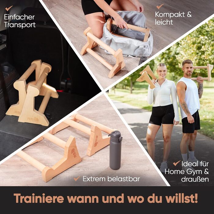 Ручки AS Calisthenics 3-в-1 - Паралети з регулюванням висоти для віджимань, підйомів та стійки на руках Нековзні та ергономічні грифи для віджимань з високоякісної деревини Ідеально підходить для домашнього спортзалу та тренувань на свіжому повітрі