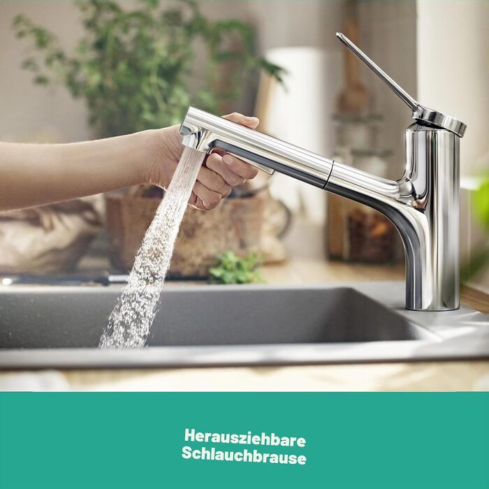 Кухонний змішувач hansgrohe Zesis M33 з висувною лійкою, 2 режими струменя, висота виливу 150 мм, поворот на 150, хром, 74800000