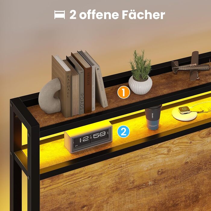 Ліжко 120x200 см зі світлодіодним освітленням та 2 USB 2 розетками змінного струму. Металевий каркас ліжка 120x200 з металевим каркасом та дерев&39яним узголів&39ям з місцем для зберігання речей, каркас двоспального ліжка. Міцне та стійке. Легке складання