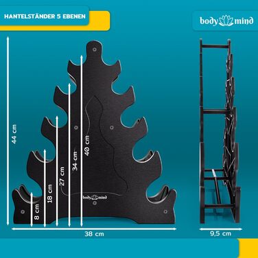 Набір неопренових гантелей Body & Mind з протиковзанням та 5-рівневою стійкою (10 гантелей)