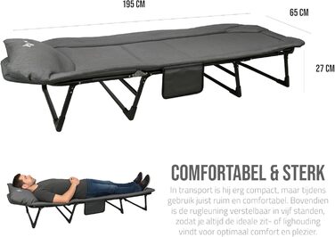 Складане розкладне ліжко для кемпінгу Регульоване розкладне ліжко з 5-позиційною спинкою, 4 міцними складними ніжками, бічною кишенею, мяким підголівником Компактне та зручне 1956527 см