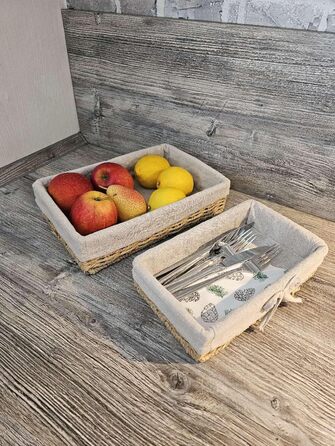 Набір із 4 хлібних кошиків, плетений декоративний кошик, плетений хлібний кошик ручної роботи з паперової мотузки, піднос для полиць, хлібниця з лляною тканиною, кошики для зберігання 4 розмірів, коричневий