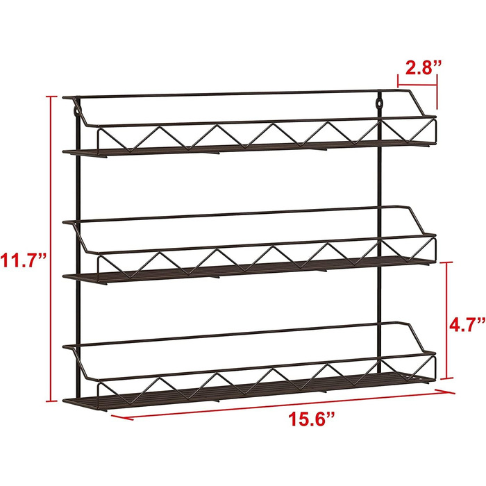 Настінні підставки для спецій Bomblap, набір з 2 шт. , великий органайзер для спецій для зберігання в банках, вузькі металеві, настінні підставки для спецій для кухонних стін або дверей шаф (чорні)