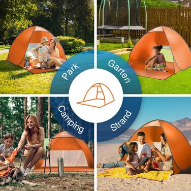 Розкладний пляжний намет Active Era із захистом від ультрафіолету, пляжний намет UPF 50, вітрозахисний пляжний намет, намет для 2-3 осіб, включаючи сумку для перенесення та кілочки - помаранчевий