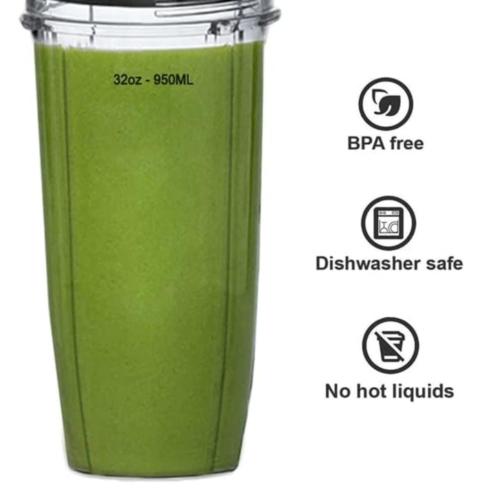 Запасні частини чашки 950 мл, сумісні з кухонним комбайном Ninja Auto iQ BN800EU BN495EU BN750EU BN751, BN801, BL480, BL482, BL642, Foodi SS351, SS401 Запасна частина міксера Ninja 2 упаковки, кружка 950 мл, 2 упаковки